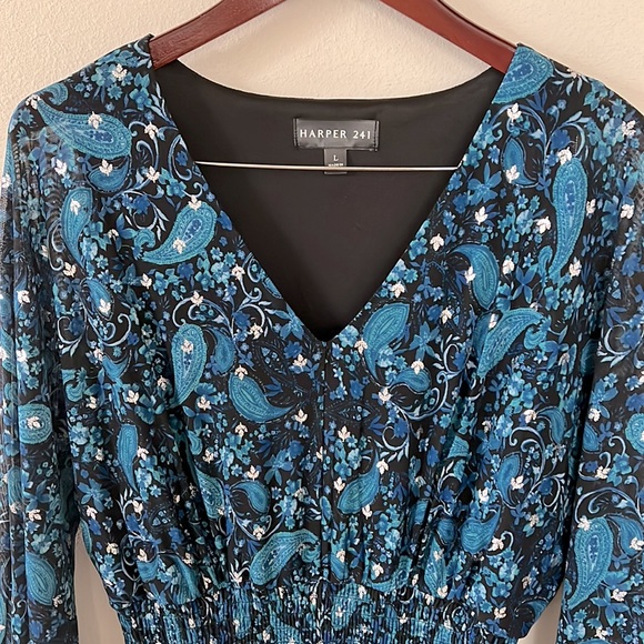 Harper 241 Blue Mid-Sleeve Dress Size Large Wedding Formal Paisley - Picture 3 of 15